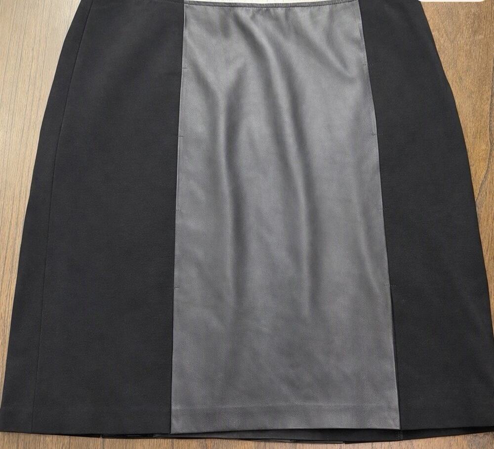 Lafayette 148 New York Leather Combo Skirt Size 14 Black